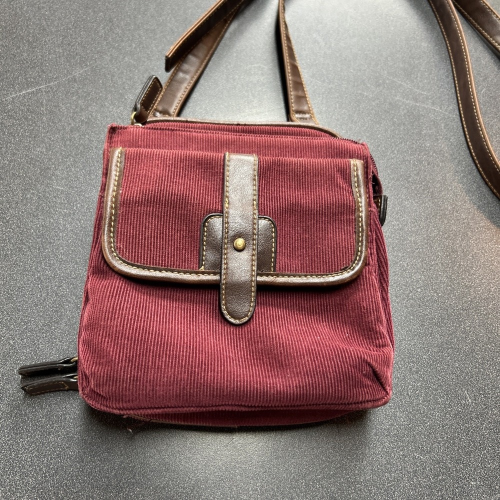 Vtg 90s Corduroy Canvas Leather Purse Crossbody Mini Bag Contempo Casuals